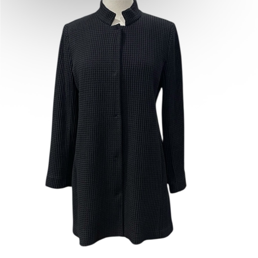 Eileen Fisher Black Ribbed Trench Coat - Picture 4 of 16